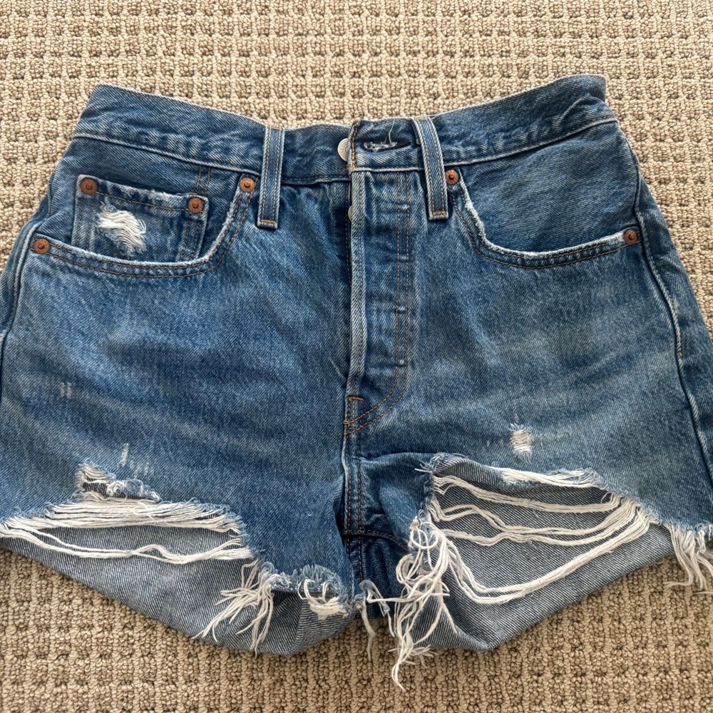 Levi's Blue Distressed Jean Shorts